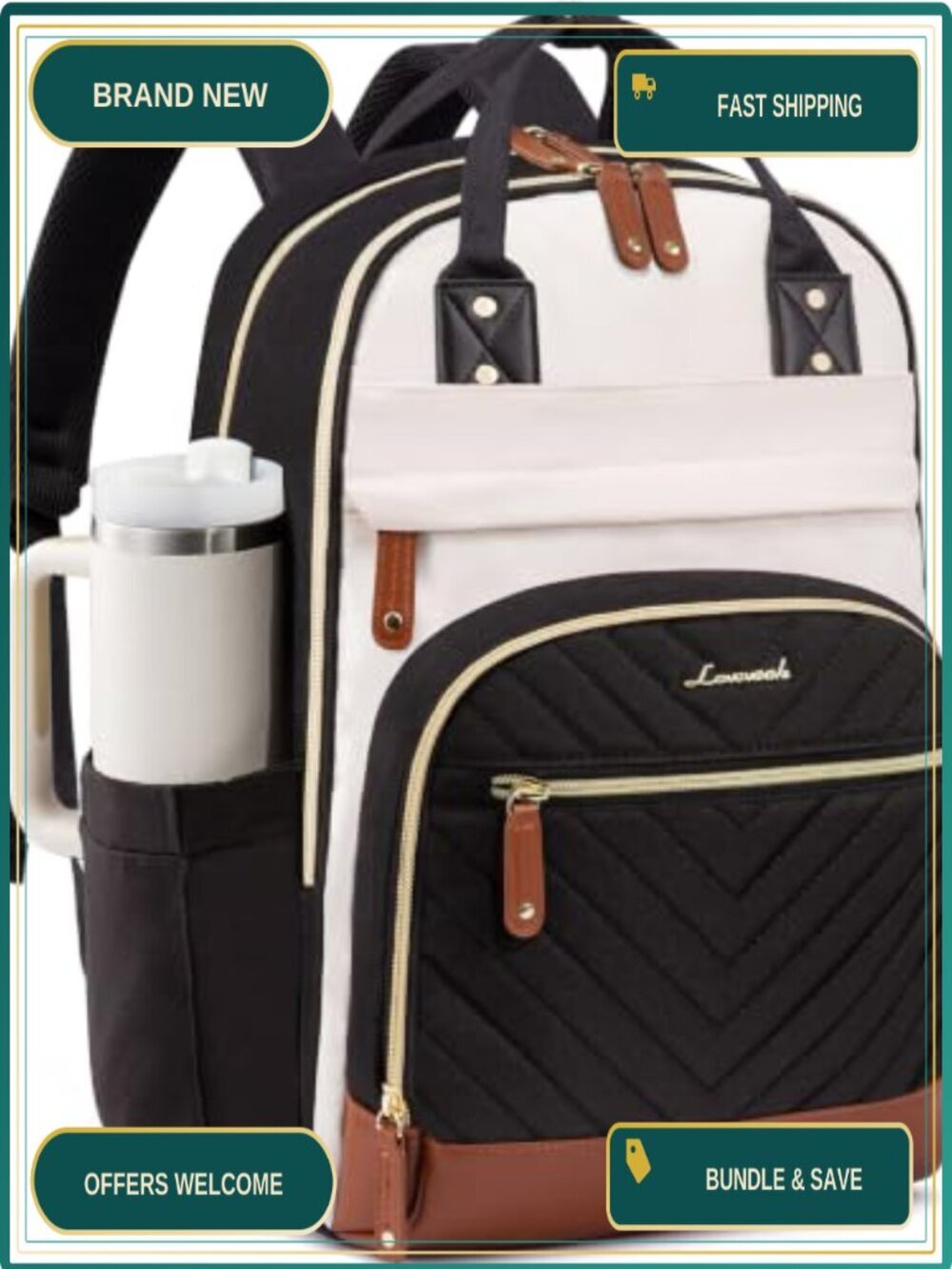 Waterproof Nylon Laptop Backpack with 26 Pockets 15.6 Inch Travel Work Bag
